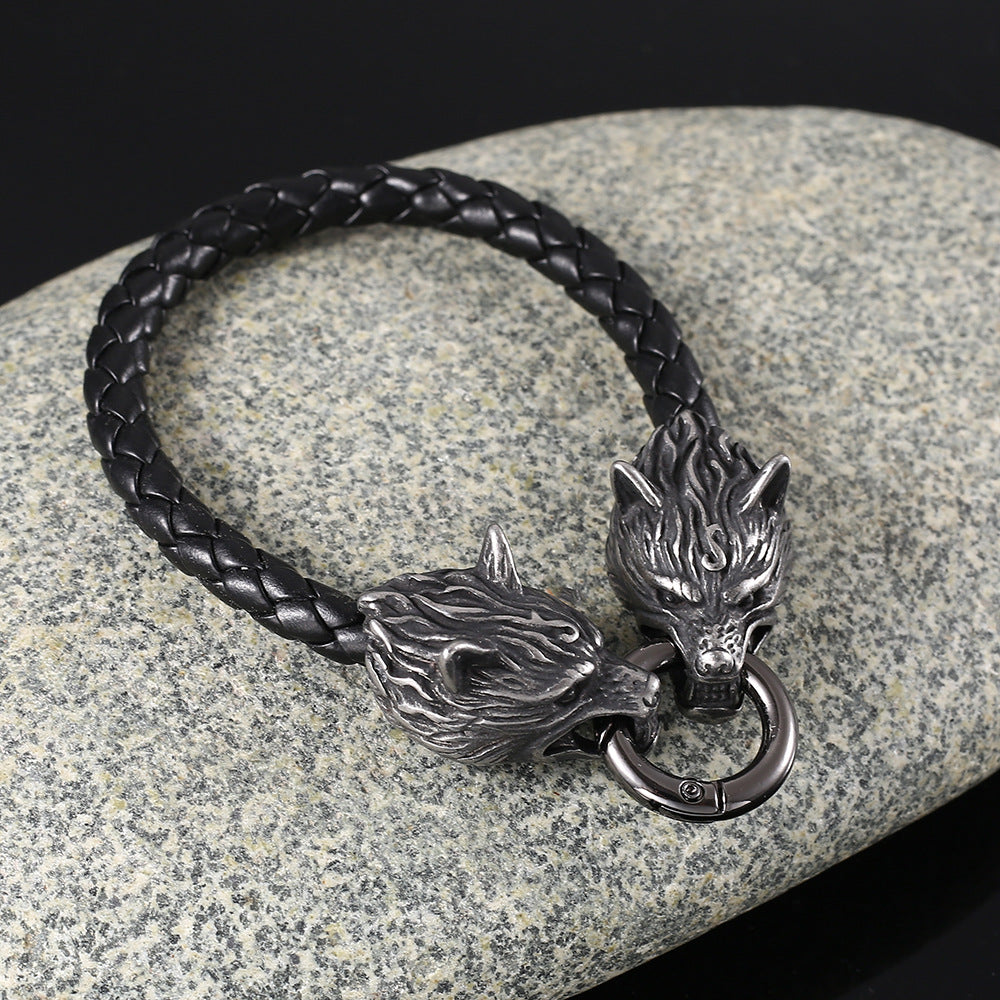 Viking Wolf Bracelet - Leather