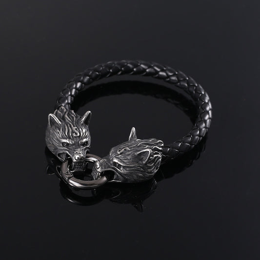 Viking Wolf Bracelet - Leather