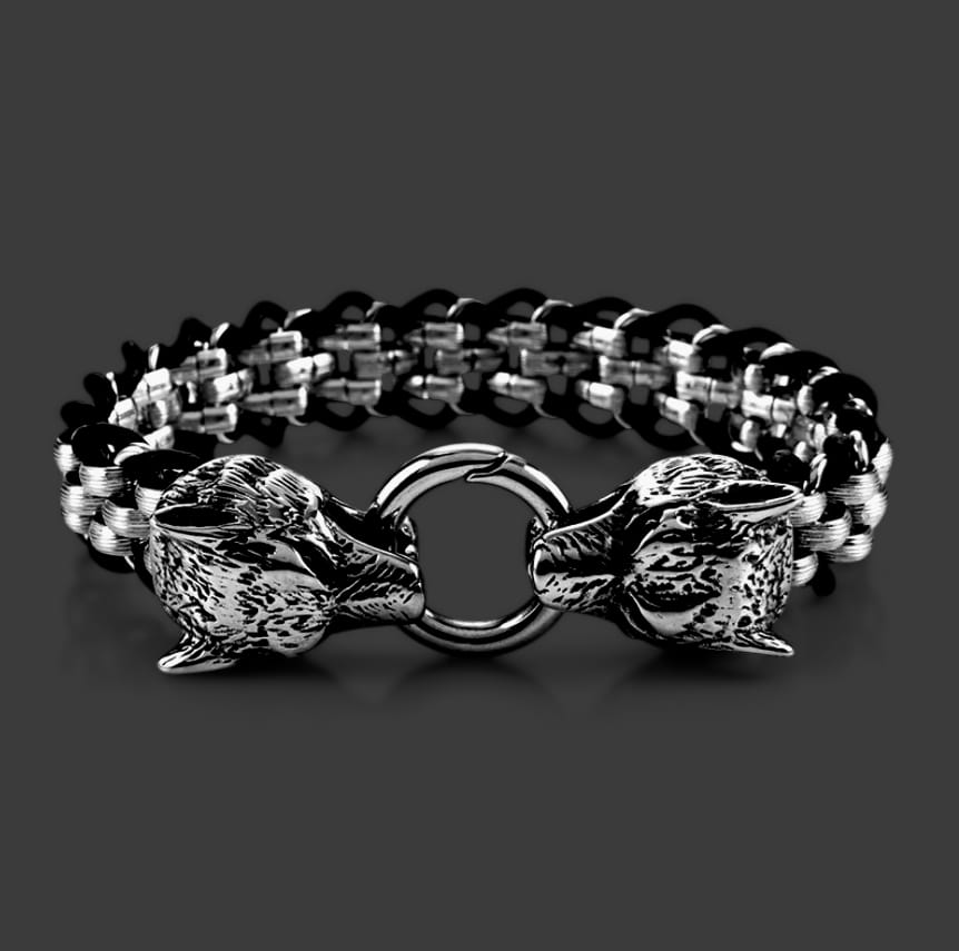 Double Wolf Viking Bracelet for men