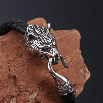 Wolf Head Leather Bracelet