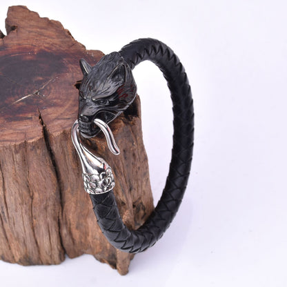 Wolf Head Leather Bracelet