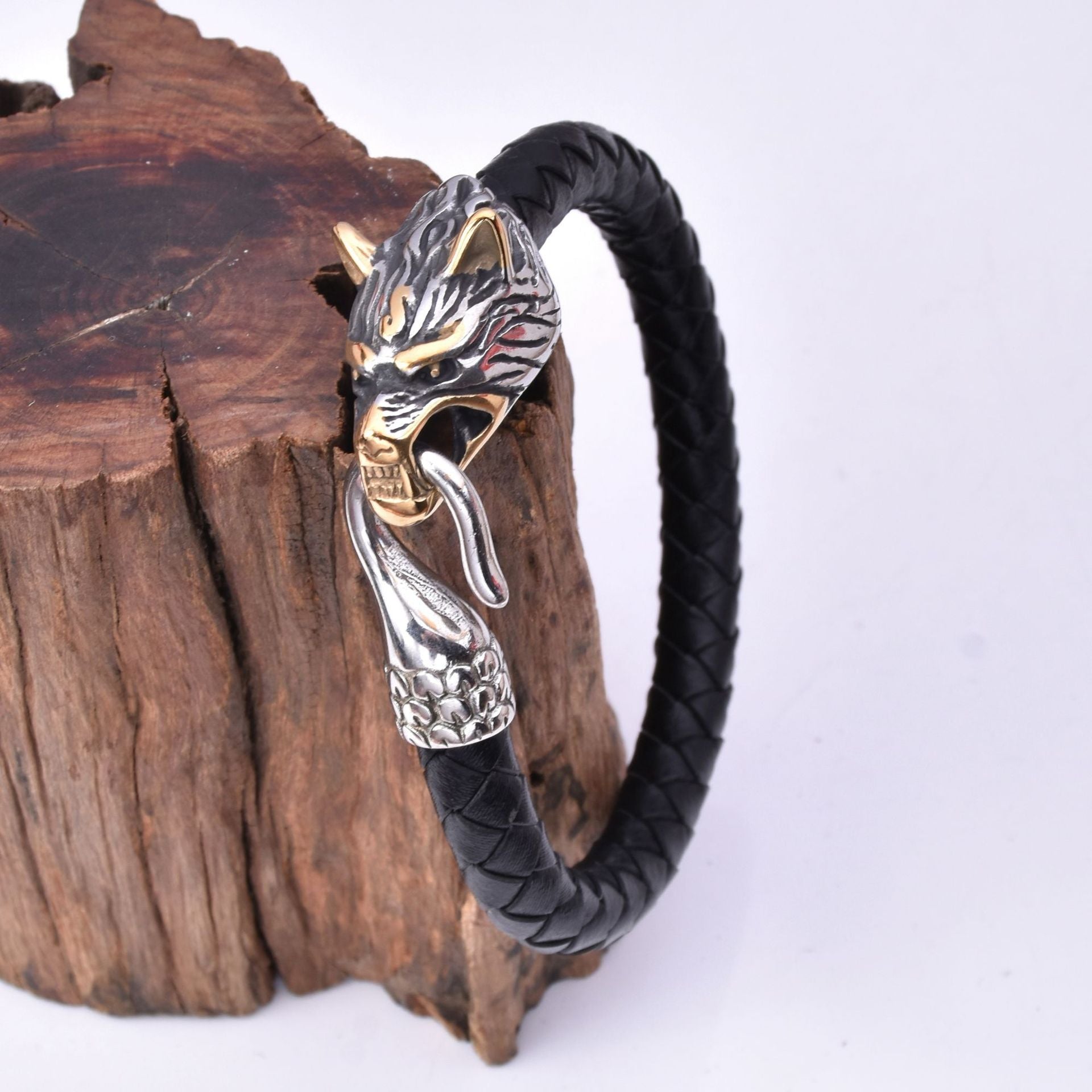 Wolf Head Leather Bracelet