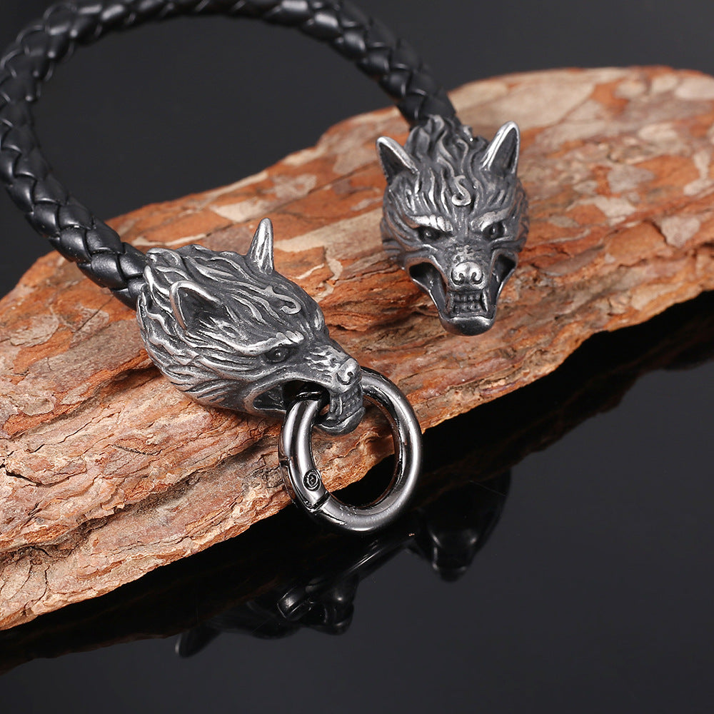 Viking Wolf Bracelet - Leather