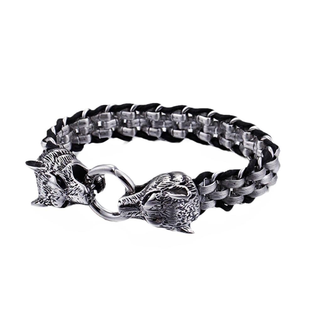 Double Wolf Head Bracelet