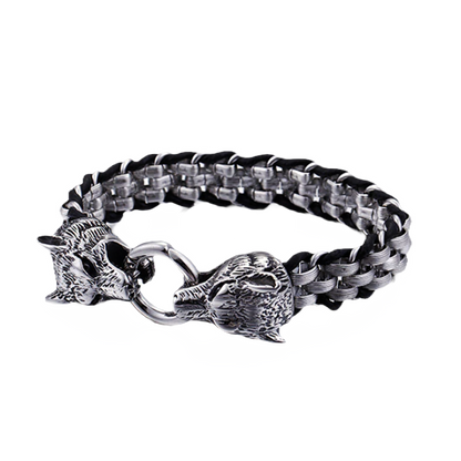 Double Wolf Head Bracelet
