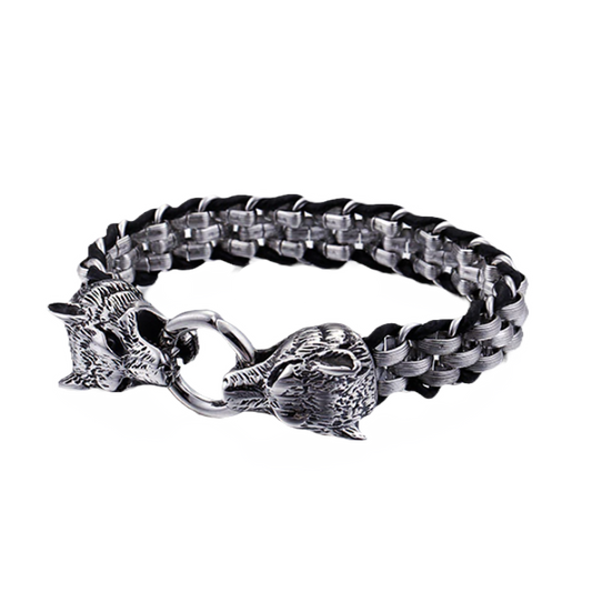 Double Wolf Head Bracelet