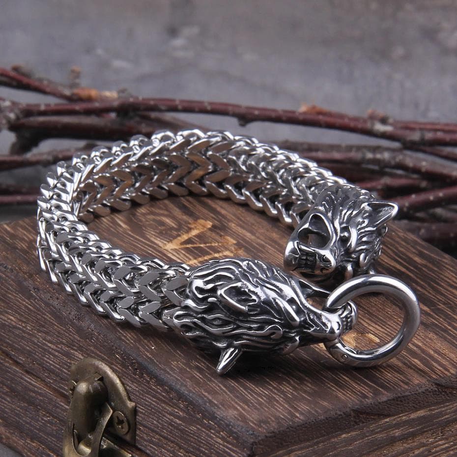 Silver viking bracelet with orders wolf heads made by hand, silver 925 , Srebrna wikińska bransoleta z wilczymi głowami